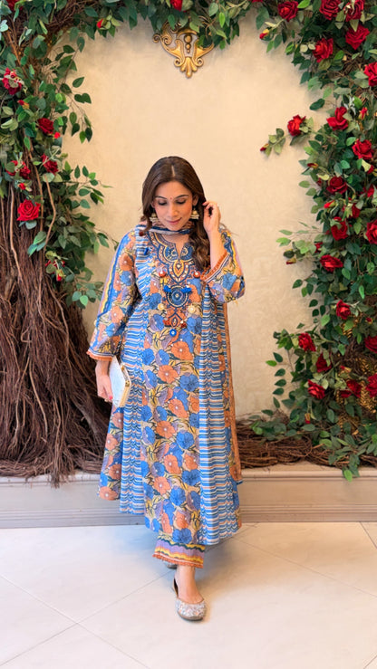 Azure Bloom Printed Suit
