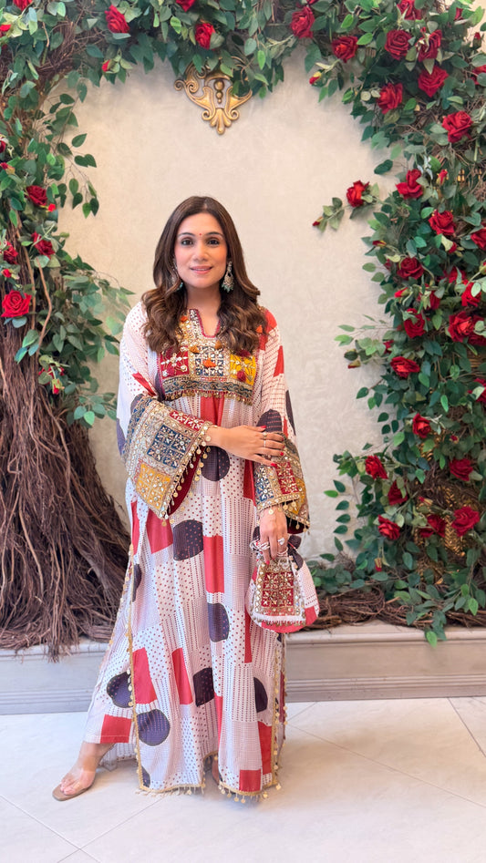 Ivory Mosaic Kaftan Set
