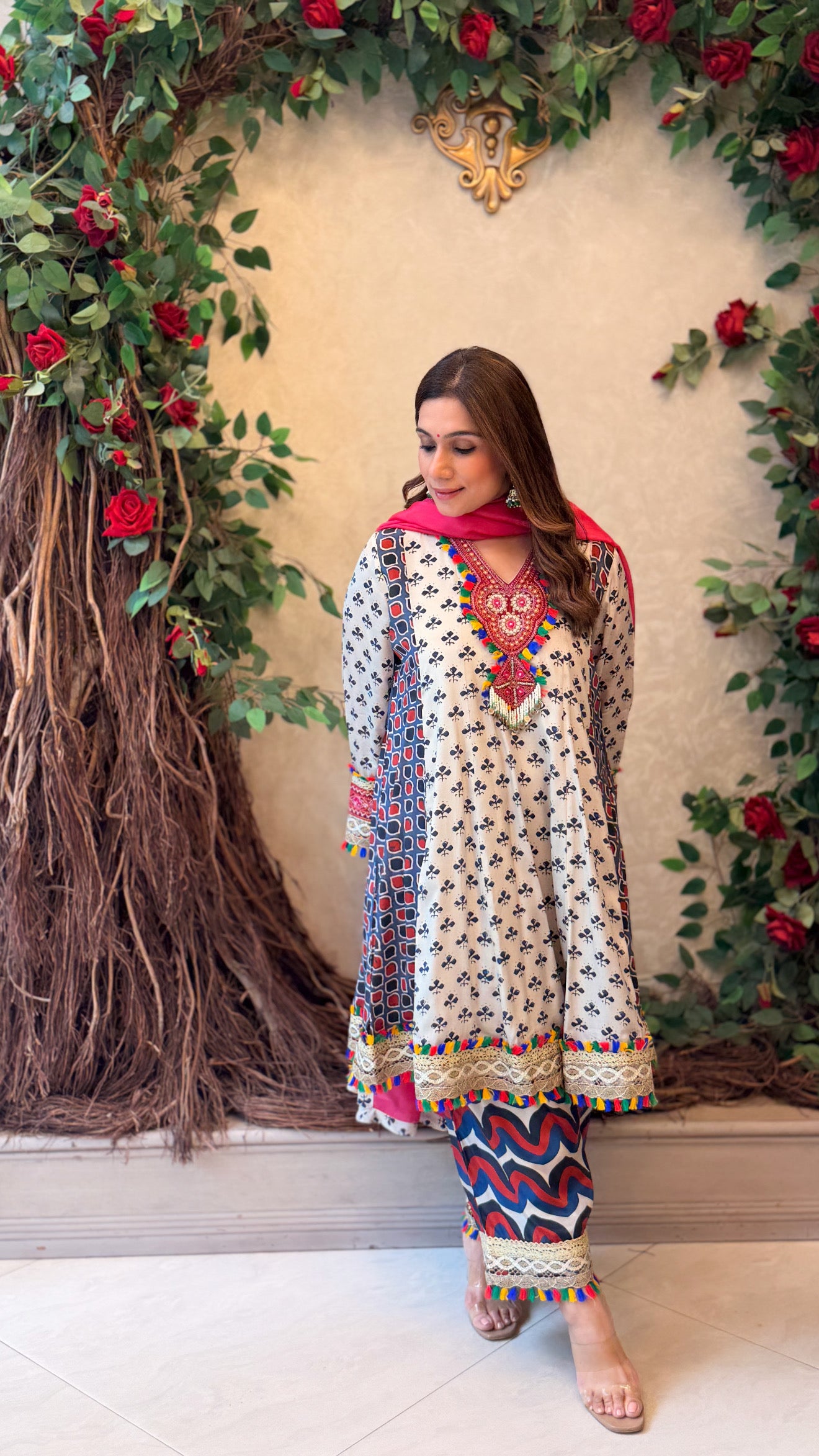 Ivory Mirror Embroidery Suit
