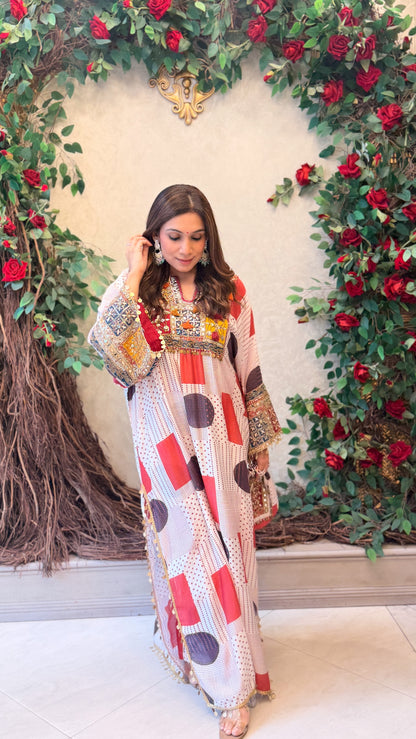 Ivory Mosaic Kaftan Set