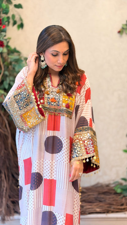 Ivory Mosaic Kaftan Set