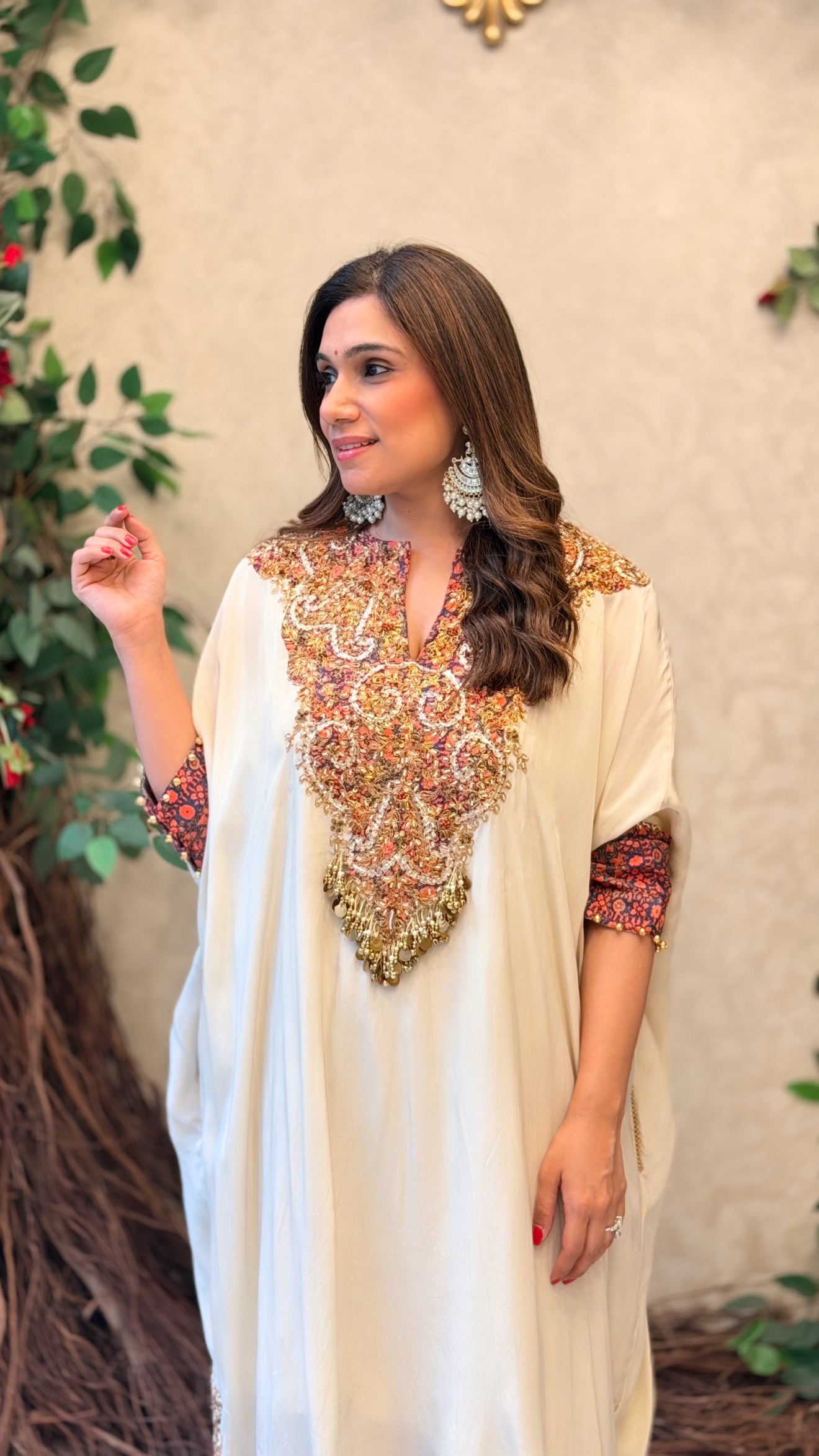 Ivory Luxe Embellished Kaftan Set