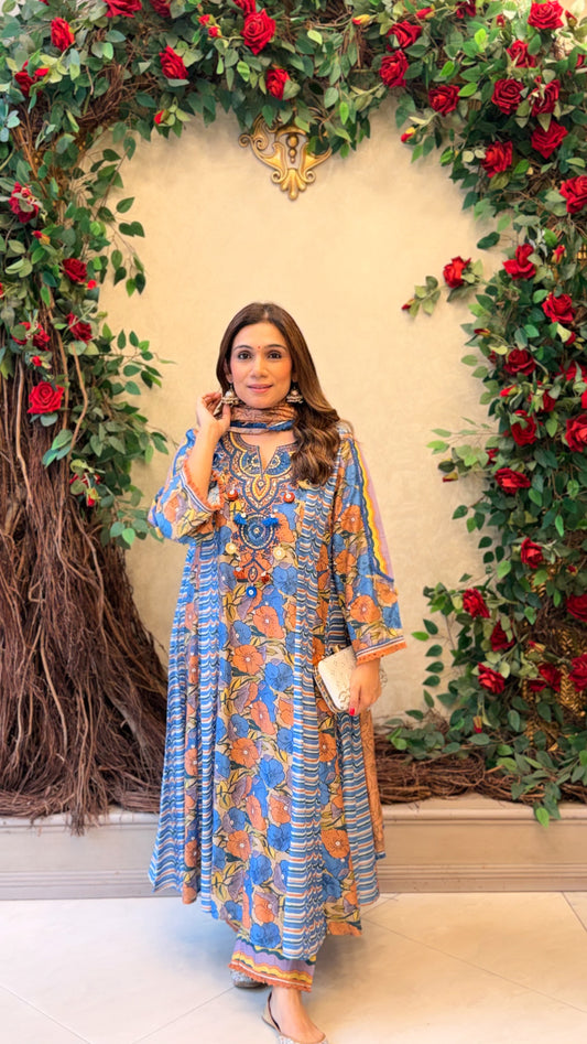 Azure Bloom Printed Suit