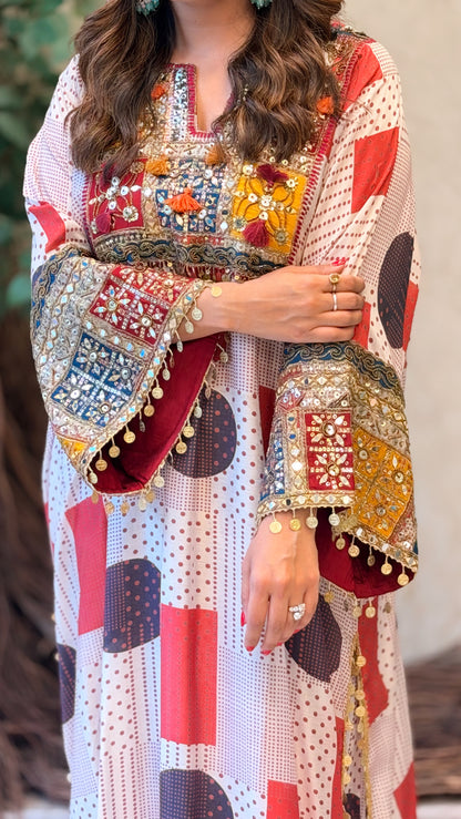 Ivory Mosaic Kaftan Set