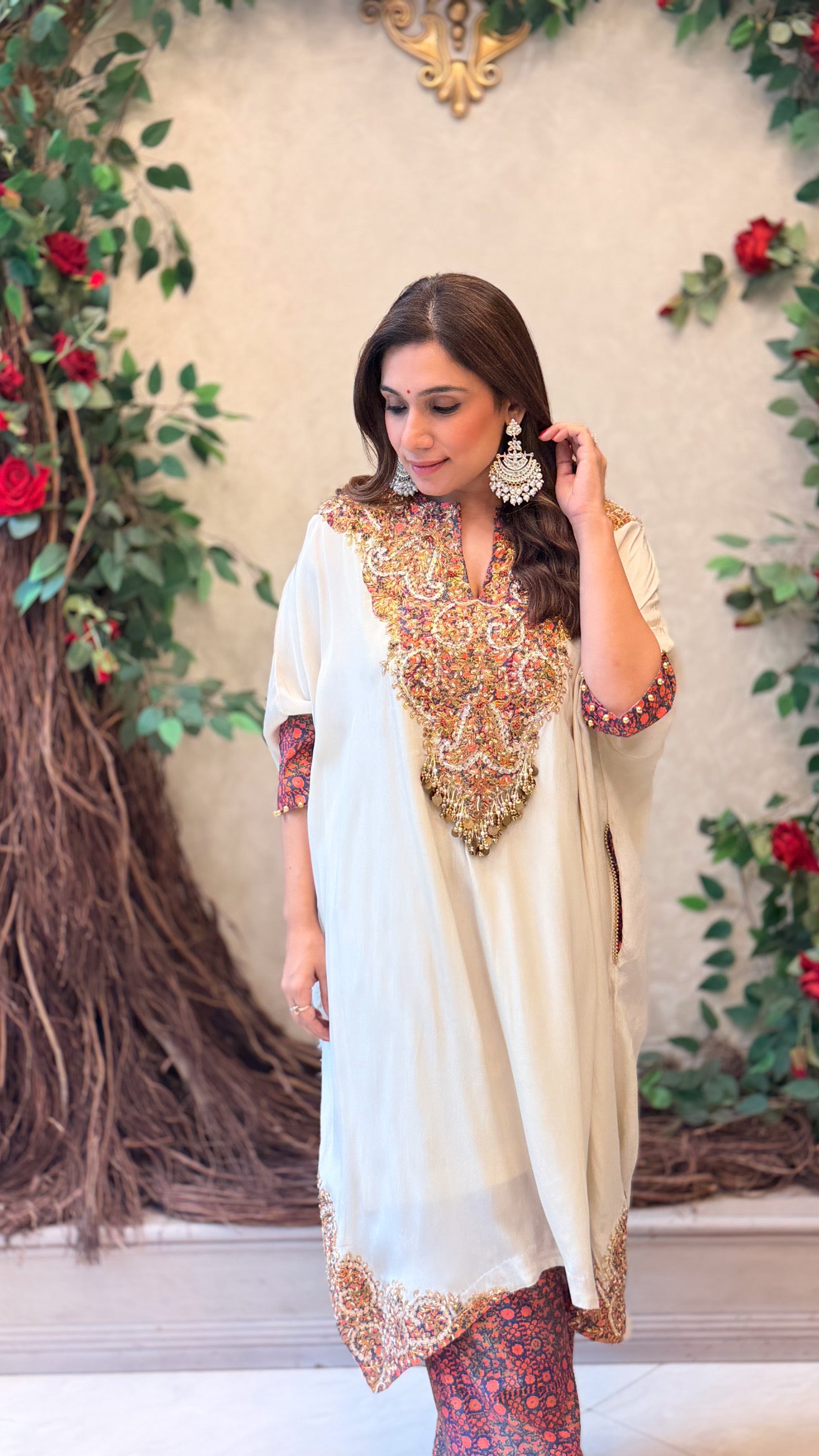 Ivory Luxe Embellished Kaftan Set