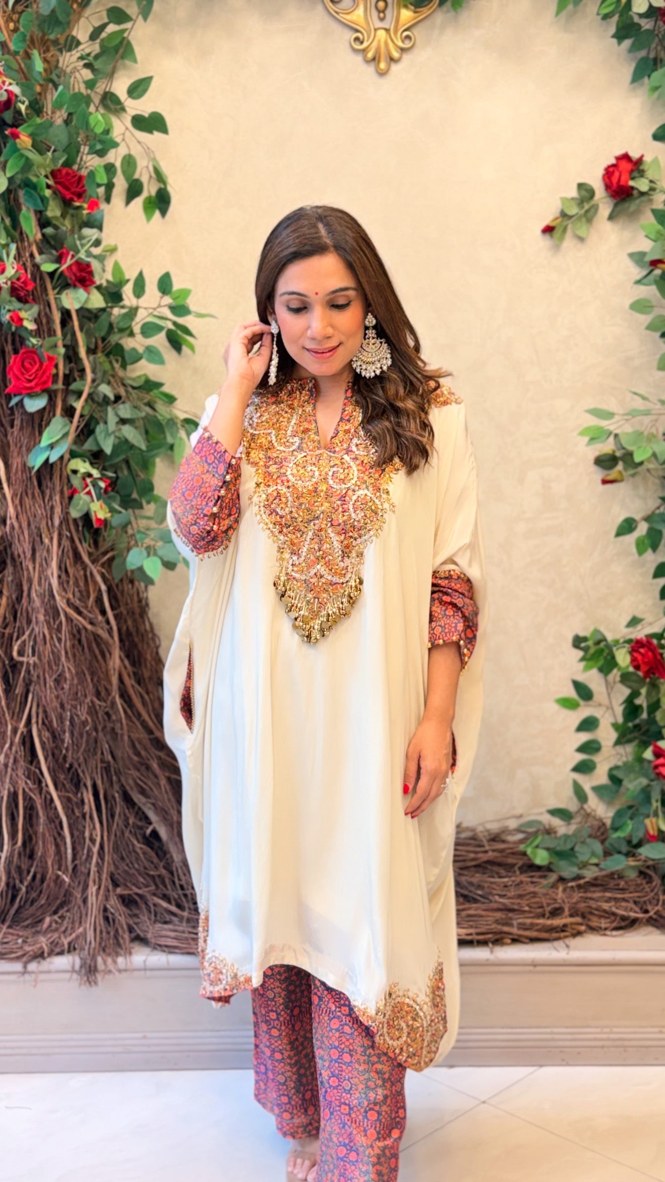 Ivory Luxe Embellished Kaftan Set